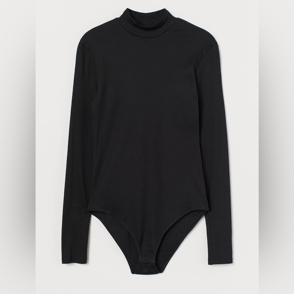 H&M - NWT Ribbed Black Mock Neck Long Sleeve Snap Closure Bodysuit Size XS - Picture 1 of 12